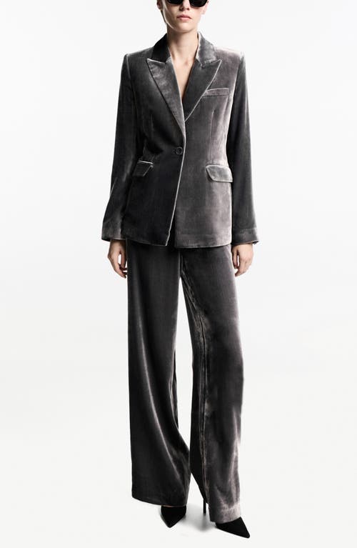 Mango Silvie Straight Leg Velvet Trousers In Silver