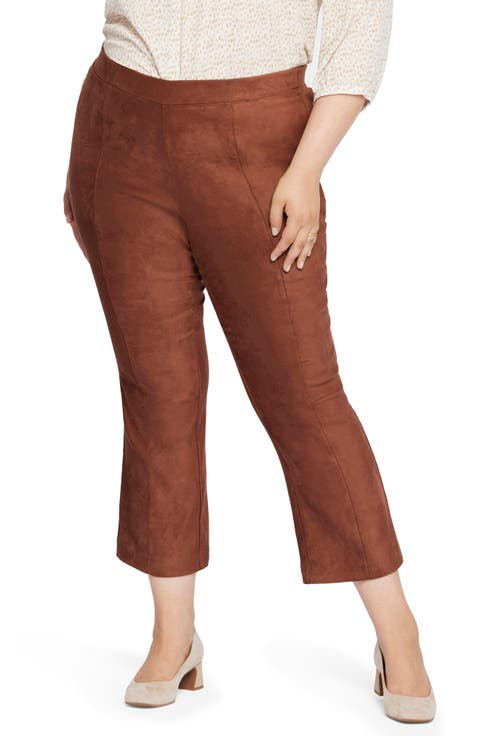 Pull-On Ankle Slim Bootcut Faux Suede Pants (Plus Size)