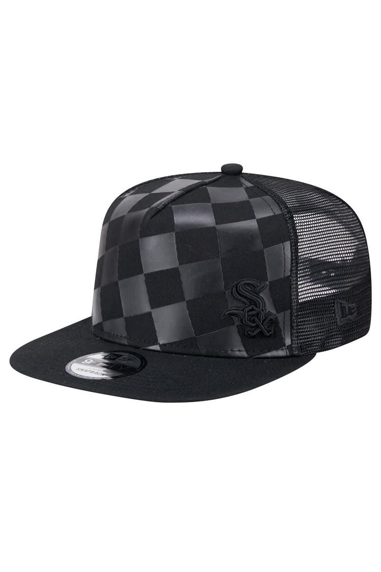 Men's New Era Black Chicago White Sox Score Check 9FIFTY A-Frame Trucker Snapback Hat, Main, color, Black