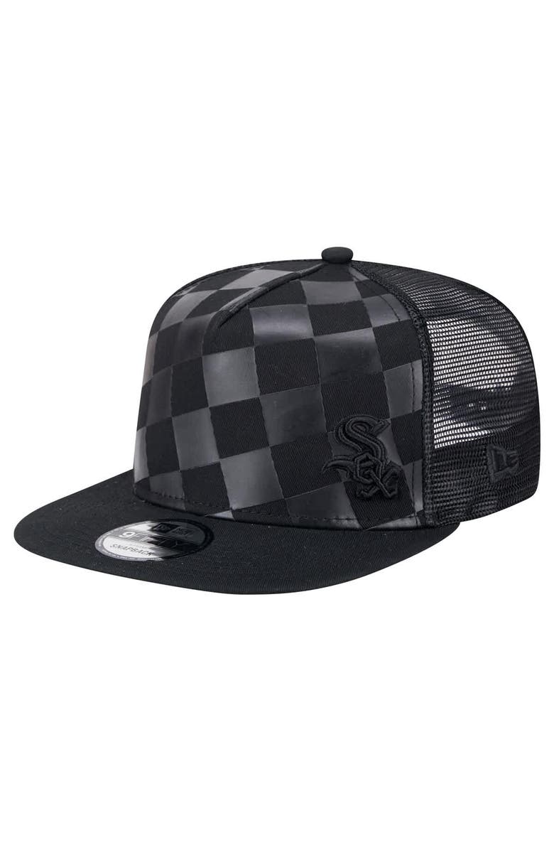New Era Men's New Era Black Chicago White Sox Score Check 9FIFTY A-Frame Trucker Snapback Hat, Main, color, Black