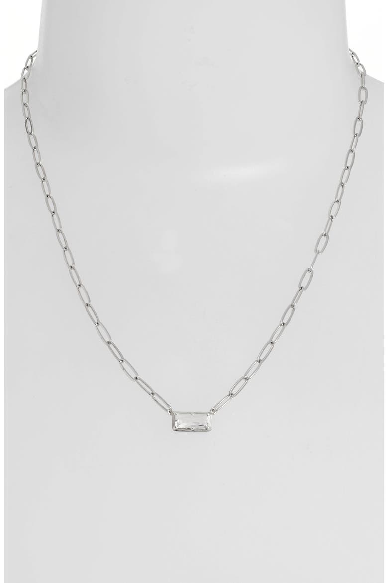 Dew Drop White Topaz Baguette Pendant Necklace, Alternate, color, SILVER/ WHITE