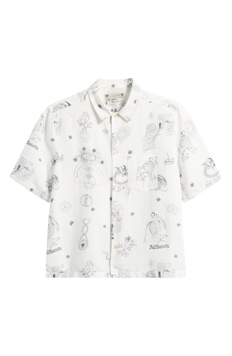 AllSaints Terra Print Short Sleeve Button-Up Shirt, Alternate, color, Ecru