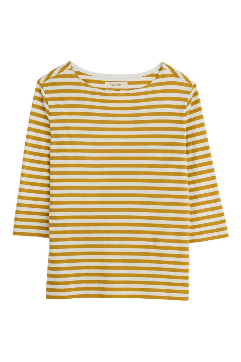Sailor Stripe Three-Quarter Sleeve Organic Cotton Top, Alternate, color, MINI CORNISH CHAMOMILE CHALK