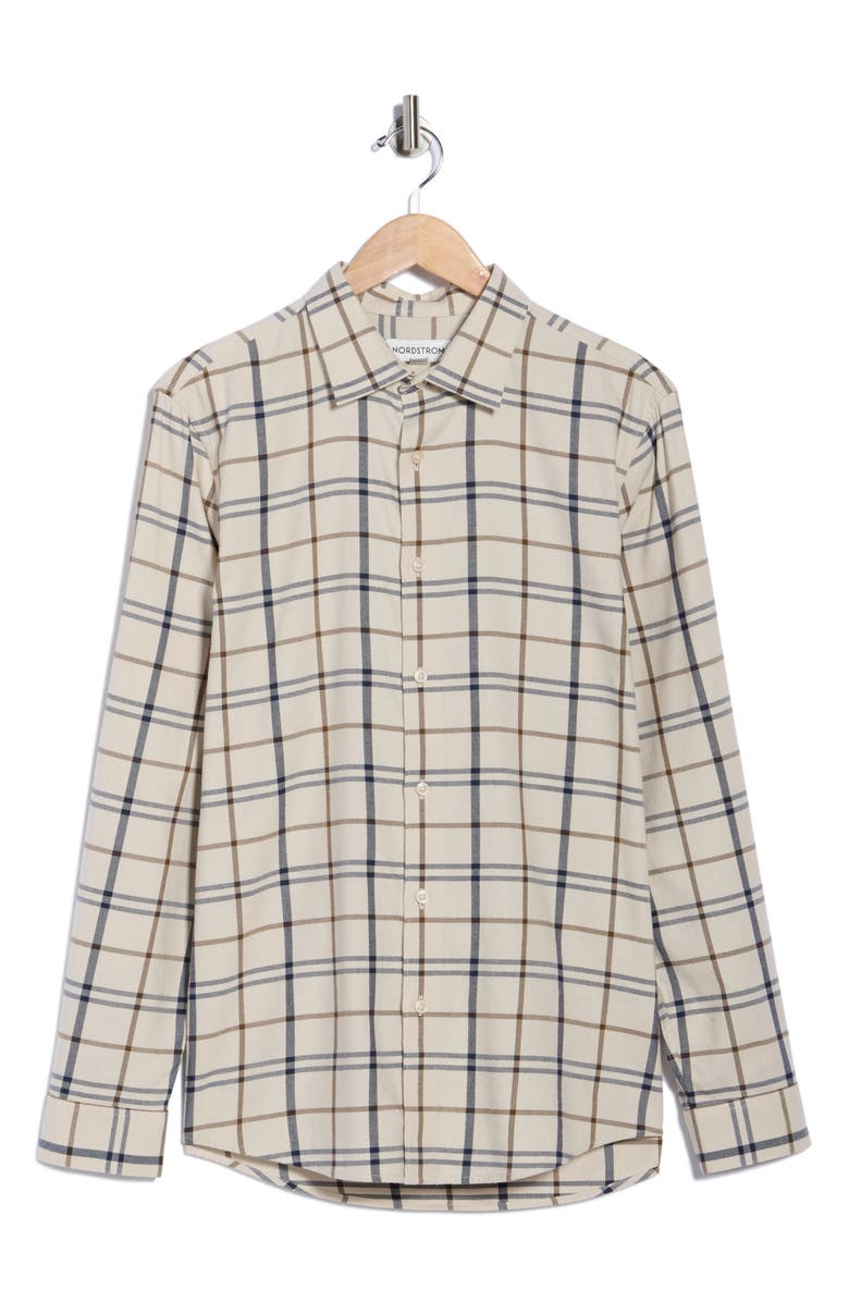 Nordstrom Flannel Button-Up Shirt, Alternate, color, Beige Grid Plaid