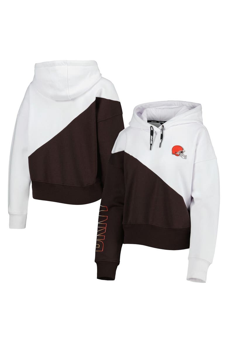 Women's DKNY Sport White/Brown Cleveland Browns Bobbi Color Blocked Pullover Hoodie, Main, color, White