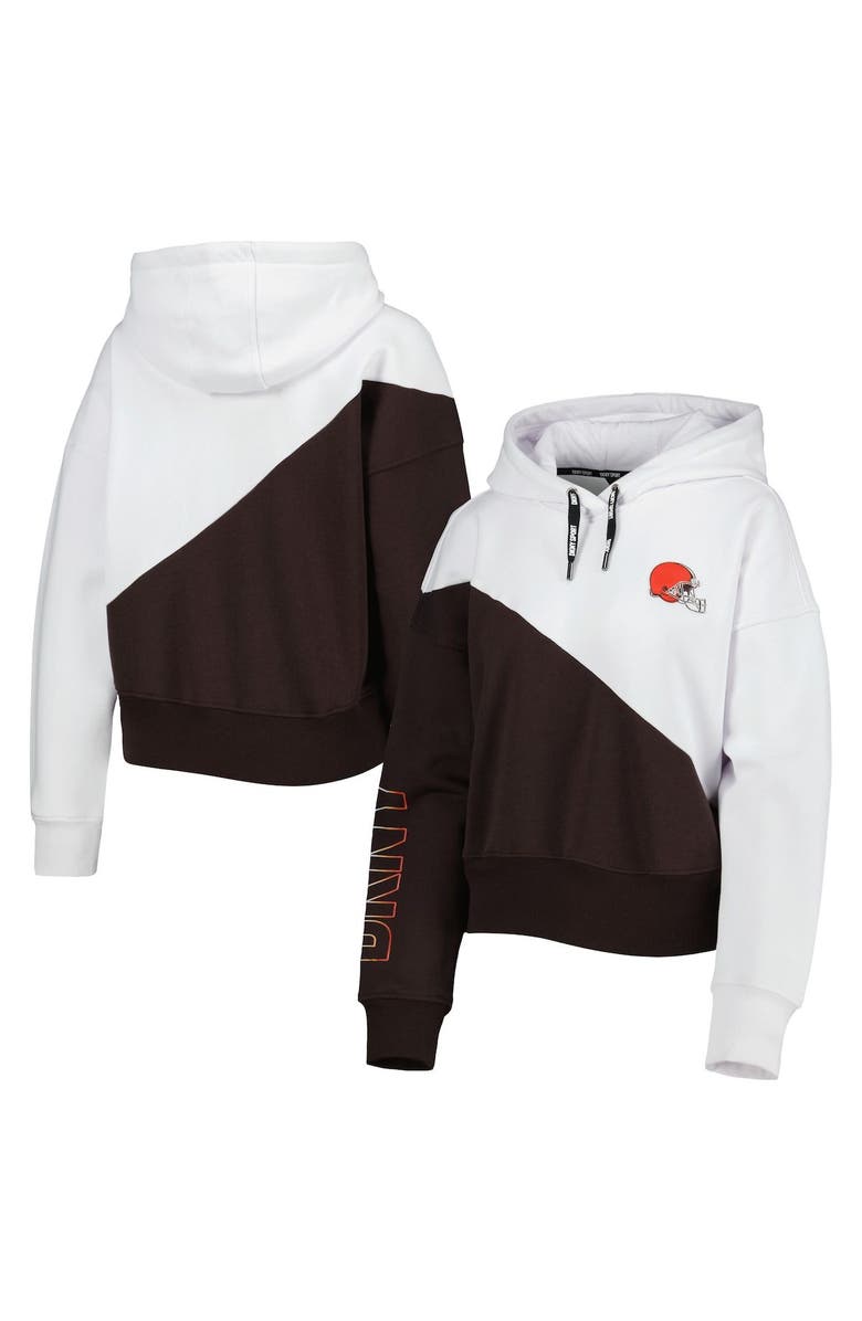DKNY SPORT Women's DKNY Sport White/Brown Cleveland Browns Bobbi Color Blocked Pullover Hoodie, Main, color, White