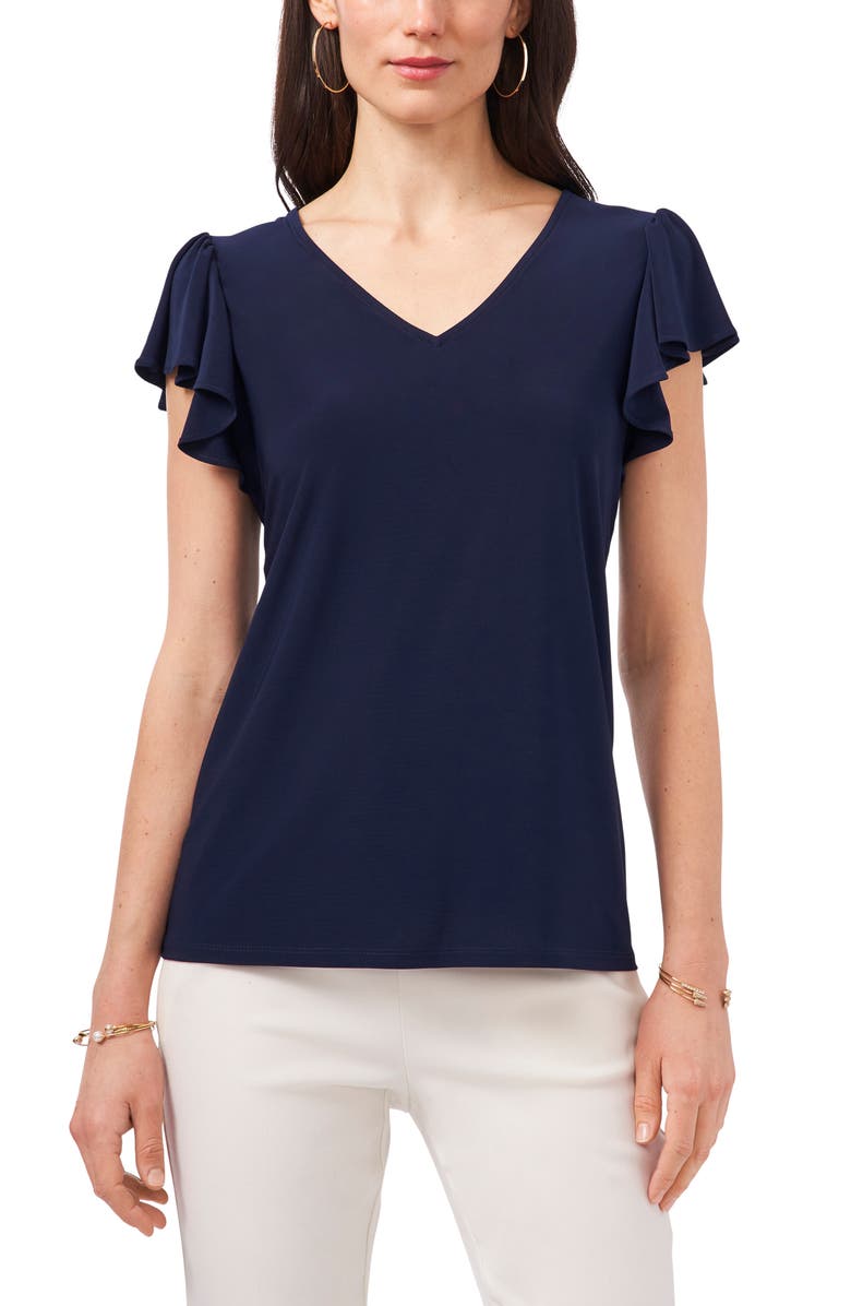 Chaus V-Neck Ruffle Sleeve Top, Main, color, 