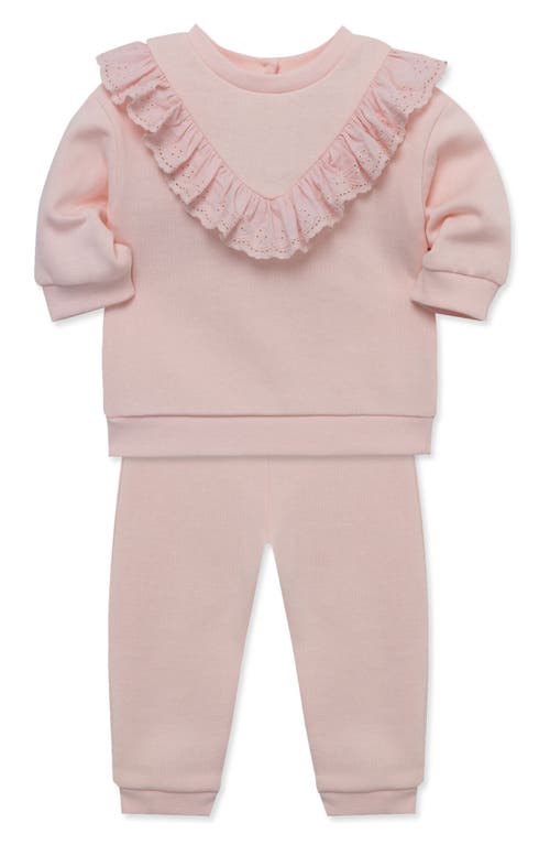 Little Me Baby Girls Ruffled Eyelet Sweatshirt & Pants, 2 Piece Set In Pink