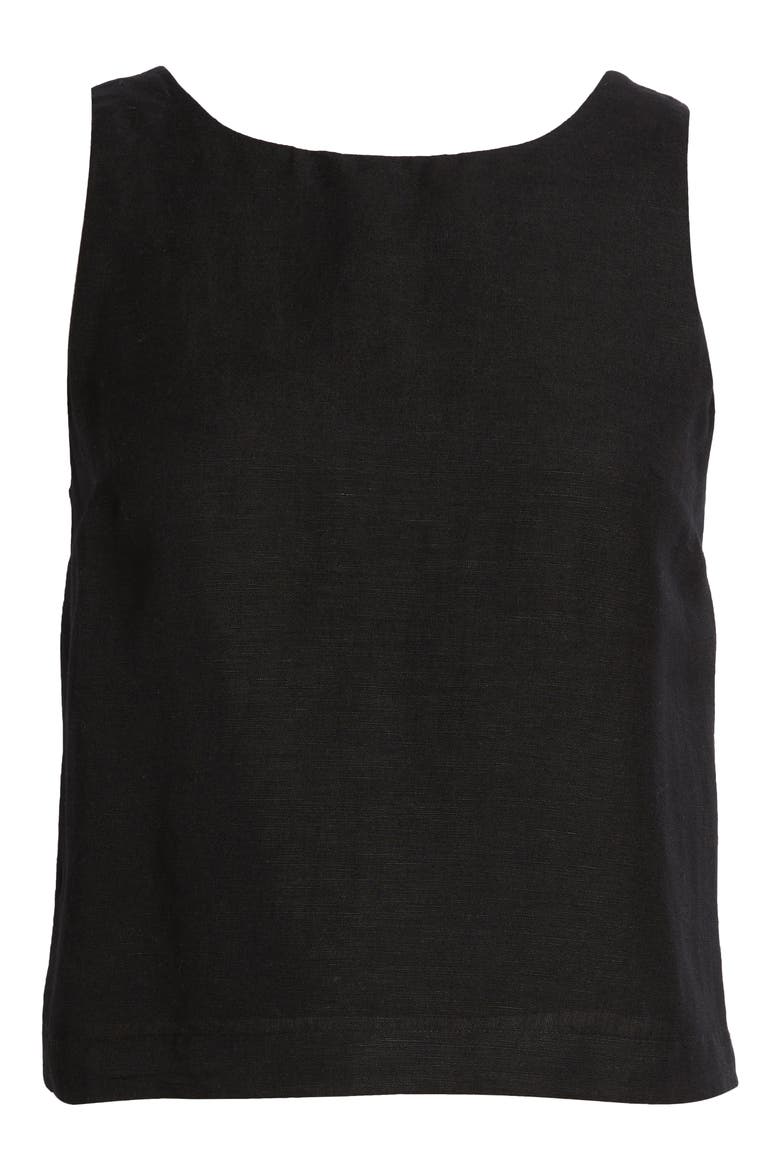 Birdie Tie Back Cutout Linen Blend Tank, Alternate, color, BLACK