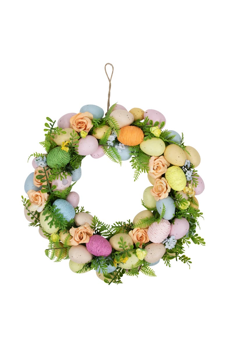 Northlight Roses and Easter Eggs Small Artificial Spring Wreath - 15", Main, color, 