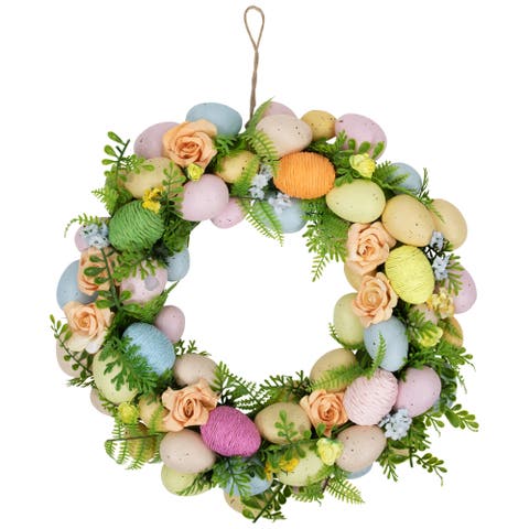 Roses and Easter Eggs Small Artificial Spring Wreath - 15"