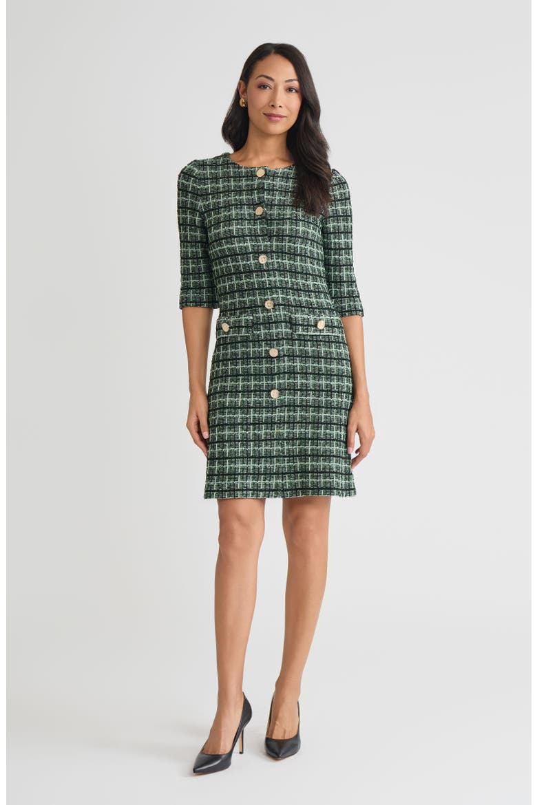 Plaid Multi-Stitch Knit Sheath Dress, Main, color, Dark Ivy/ Agave/ Black