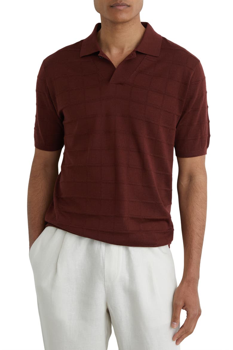 Serval Check Texture Polo Sweater, Main, color, BORDEAUX