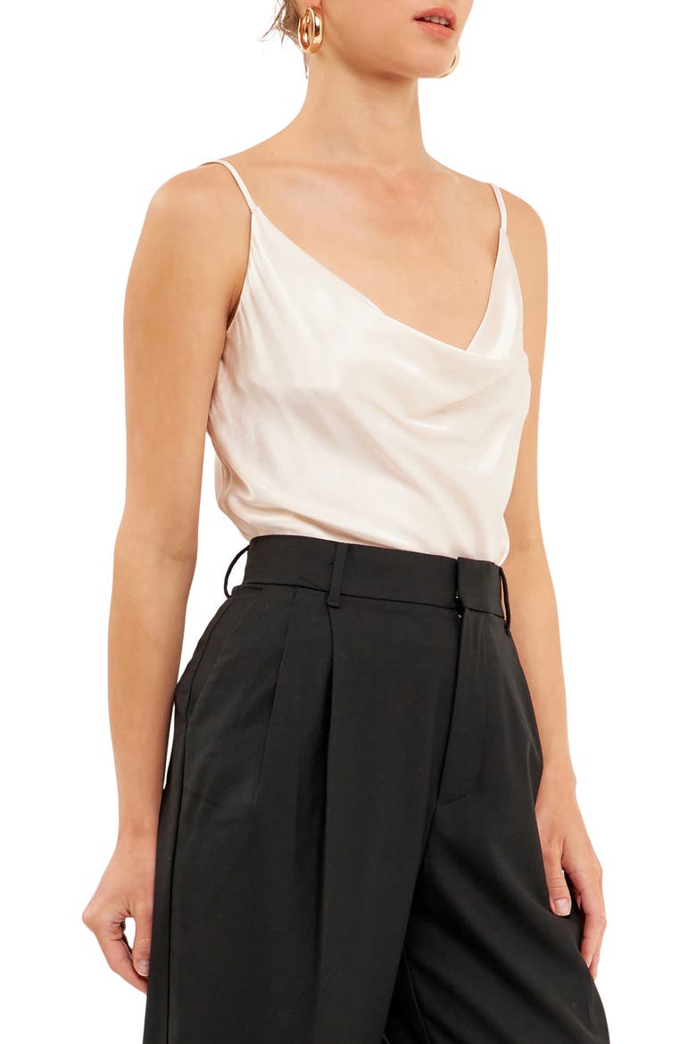 Cowl Neck Satin Camisole, Alternate, color, CREAM
