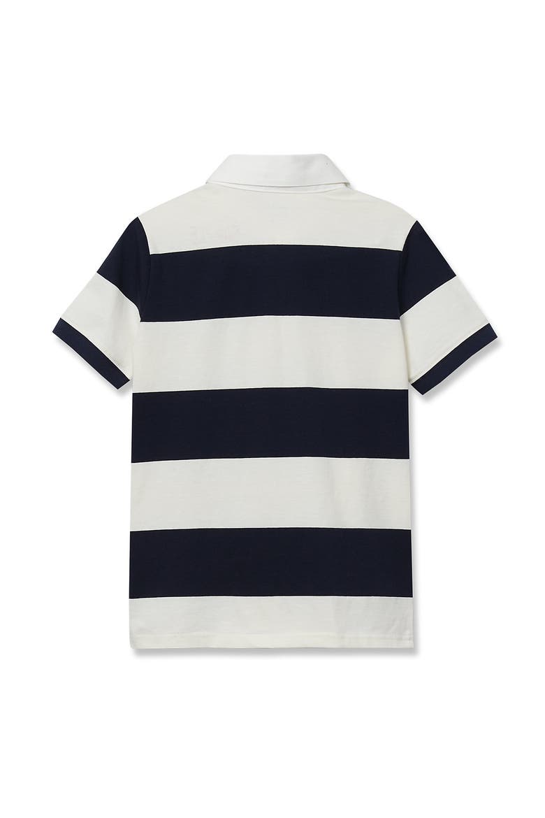 Boys Short Sleeve Rugby Polo, Alternate, color, Classic Navy/White Stripe