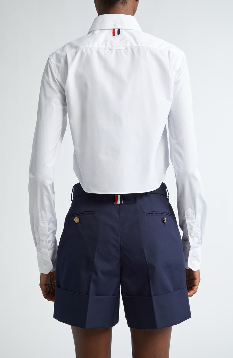 Thom Browne Crop Cotton Button-Up Shirt, Alternate, color, White
