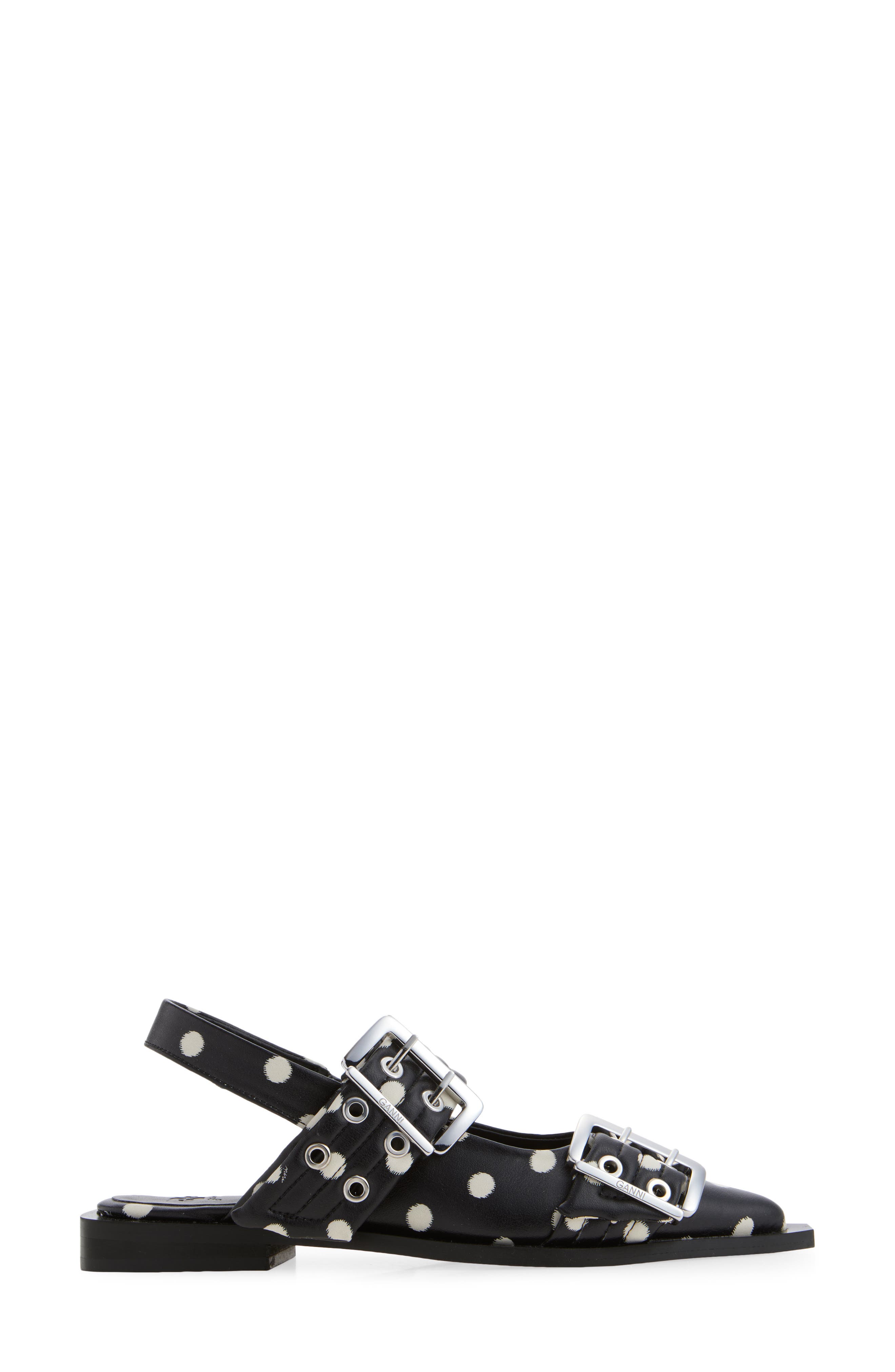 Ganni Pointed Toe Mary Jane Slingback Flat, Alternate, color, Black