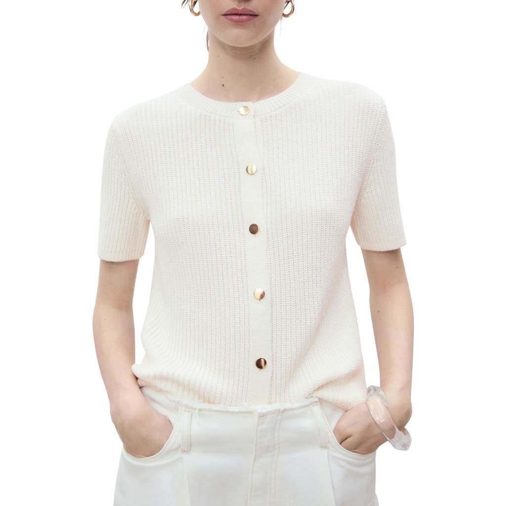 Mango Short-sleeved Knitted Cardigan Ecru In White