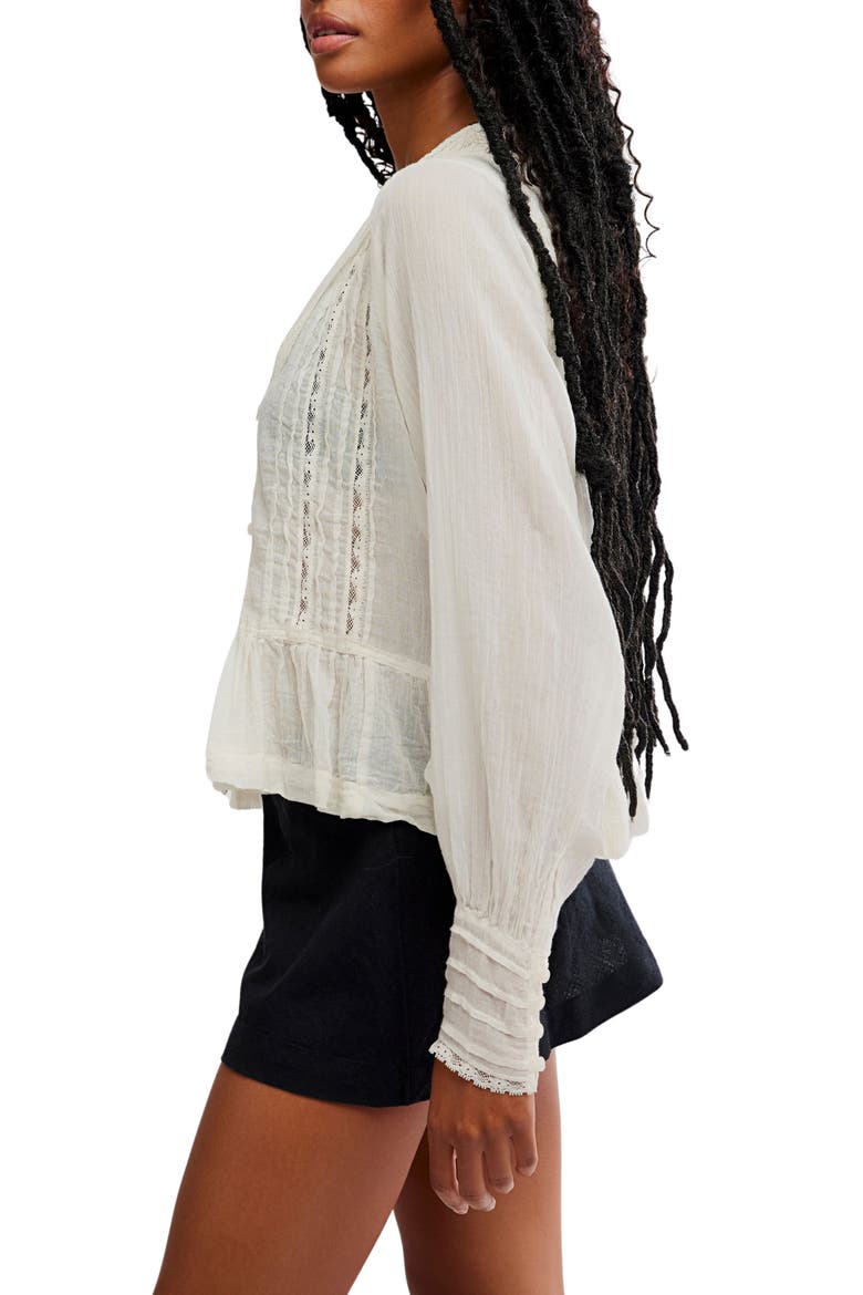 Elodie Lace Trim Ruffle Hem Shirt, Alternate, color, IVORY