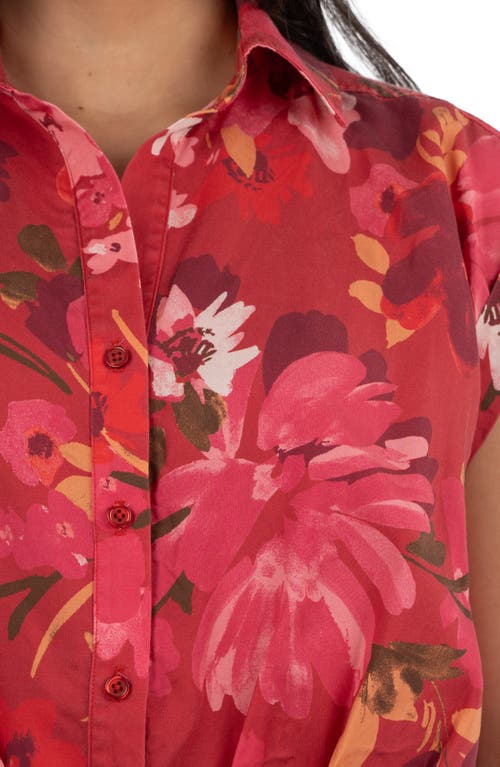 Kut From The Kloth Gia Floral Print Pleated Crop Shirt In Brick/pink