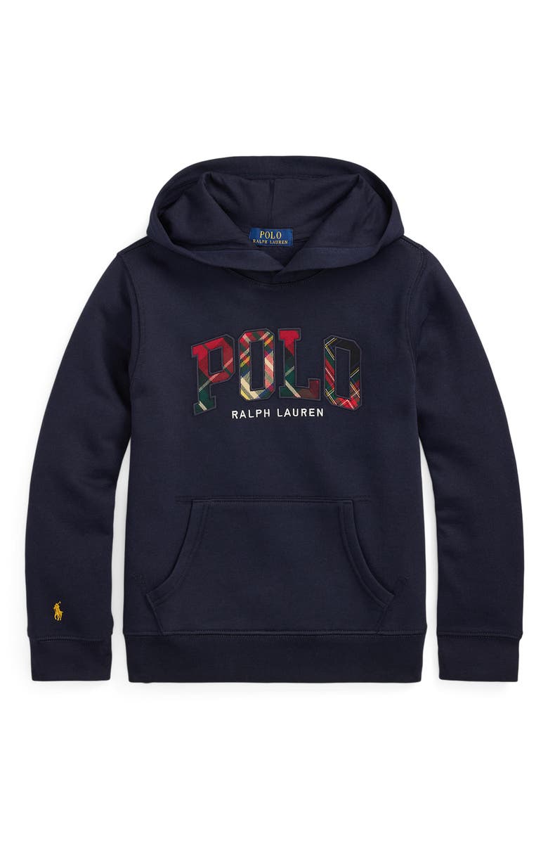 Polo Ralph Lauren Kids' Plaid Appliqué Logo Graphic Hoodie, Main, color, 