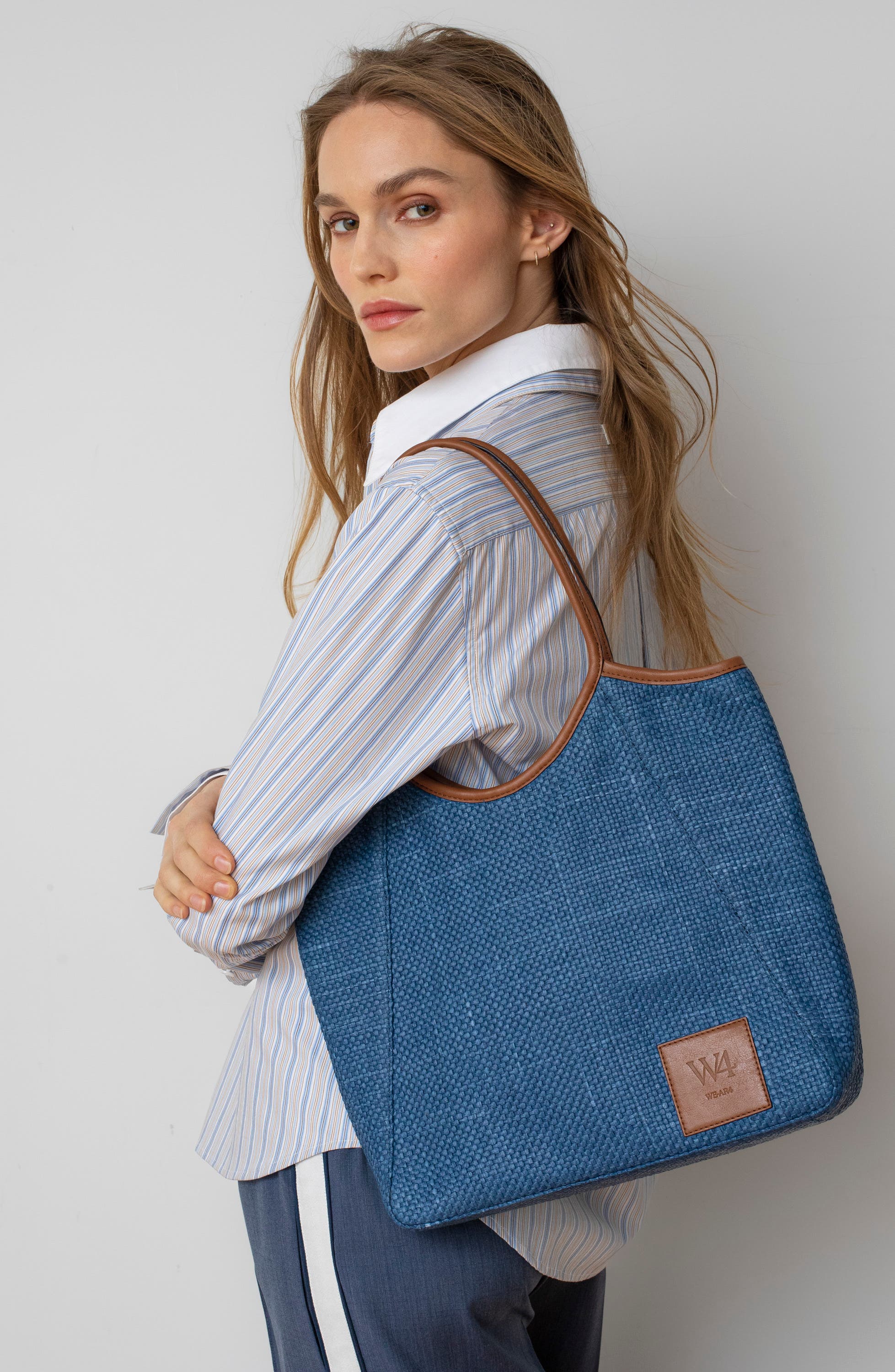 The Market Linen & Leather Tote, Alternate, color, SMOKE BLUE