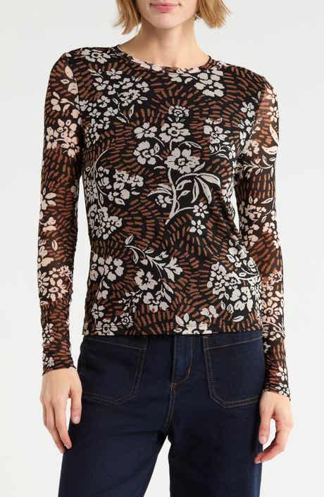 Print Long Sleeve Sheer Top