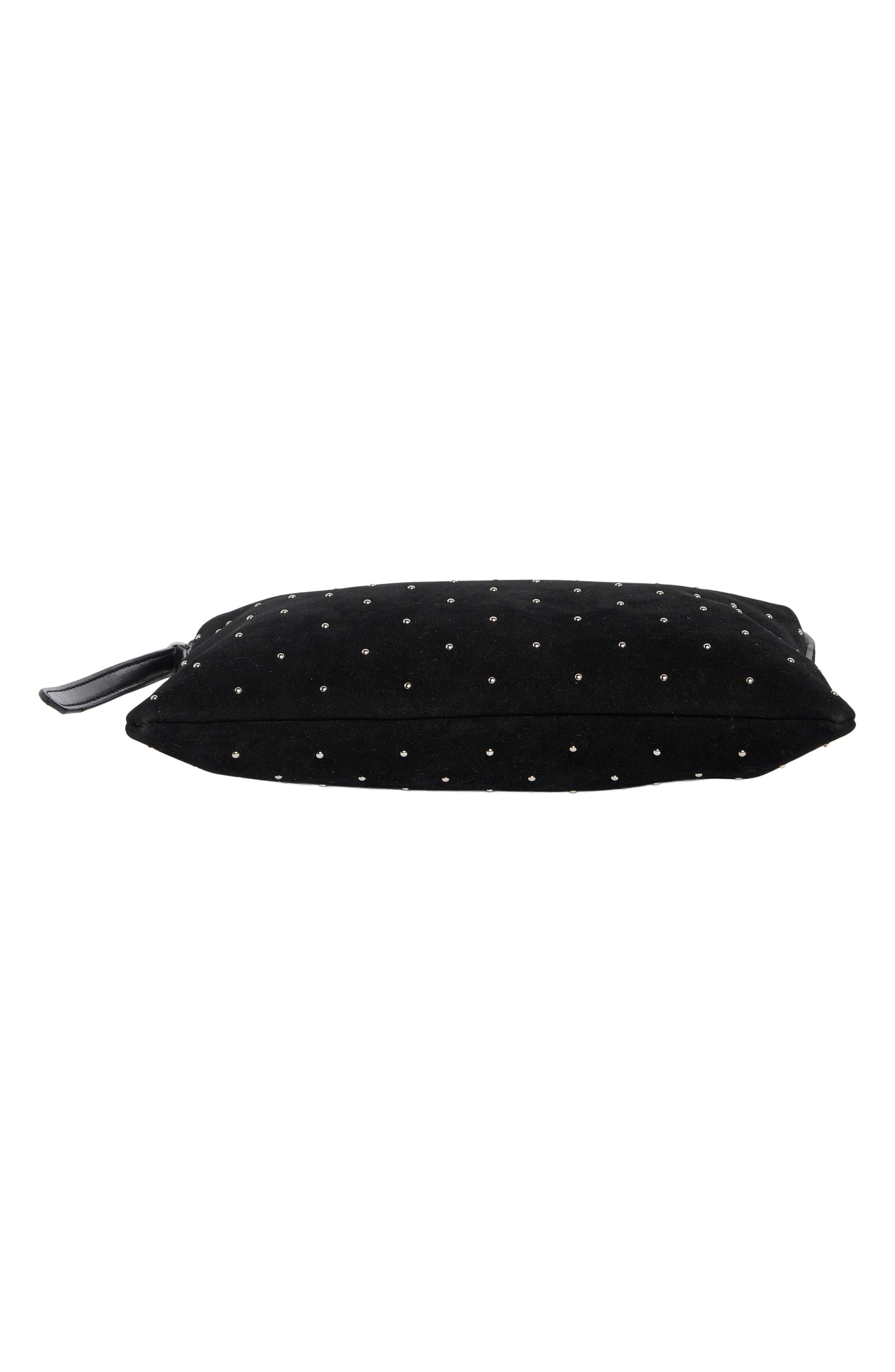 Studded Faux Suede Hobo, Alternate, color, BLACK