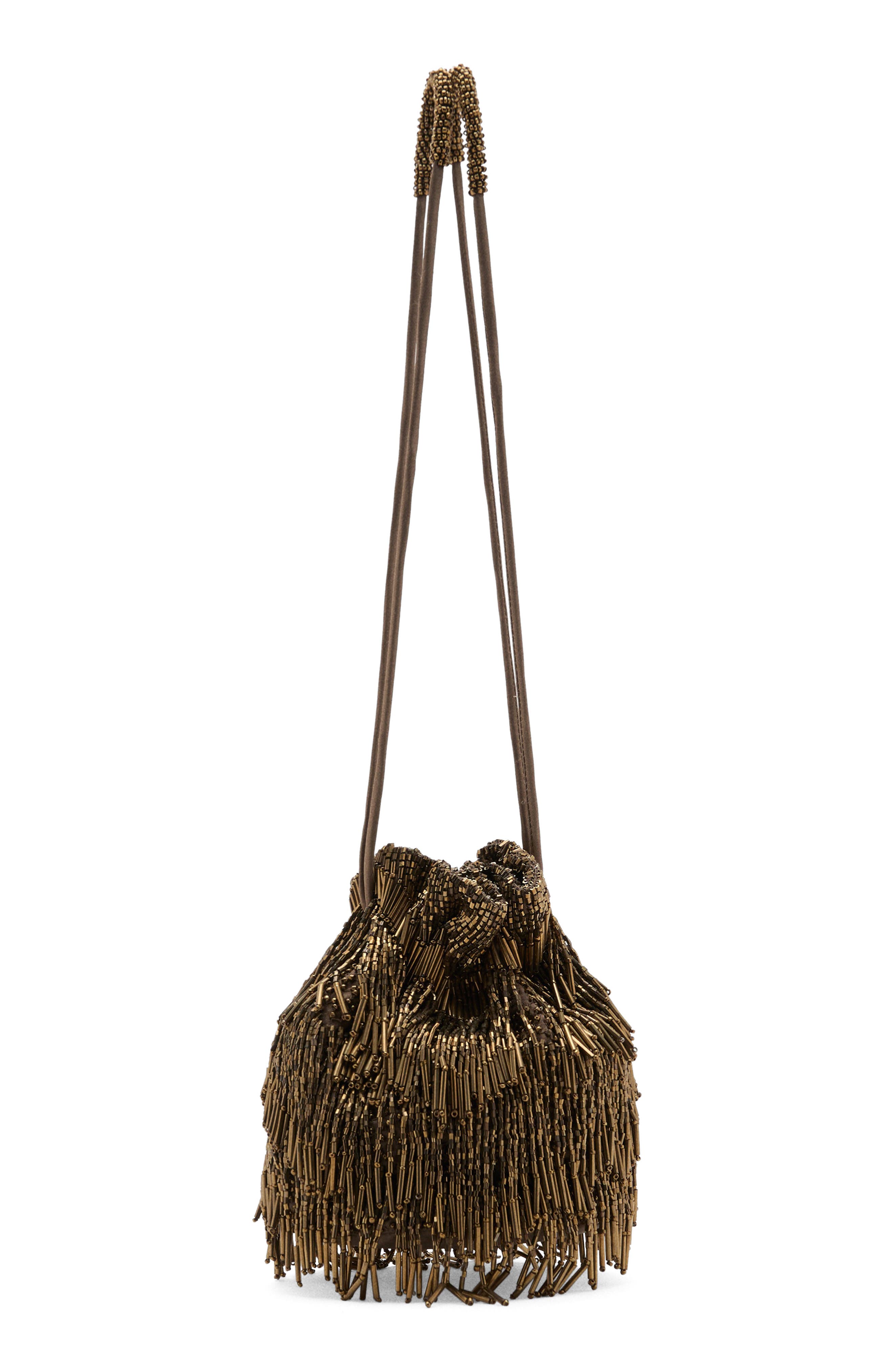 MANGO Beaded Drawstring Bucket Bag, Main, color, 