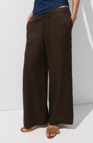 MANGO Pull-On Wide Leg Linen Pants