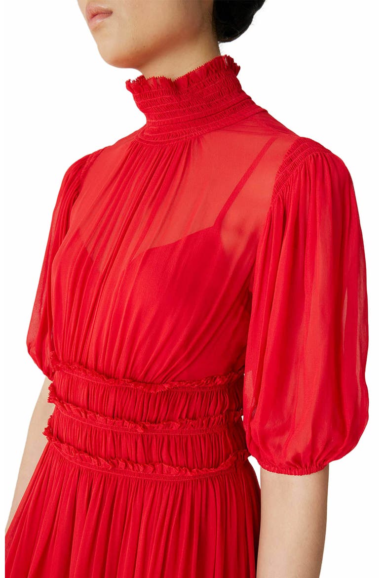 Viscose Chiffon Smocked Waist Dress, Alternate, color, RED LIP