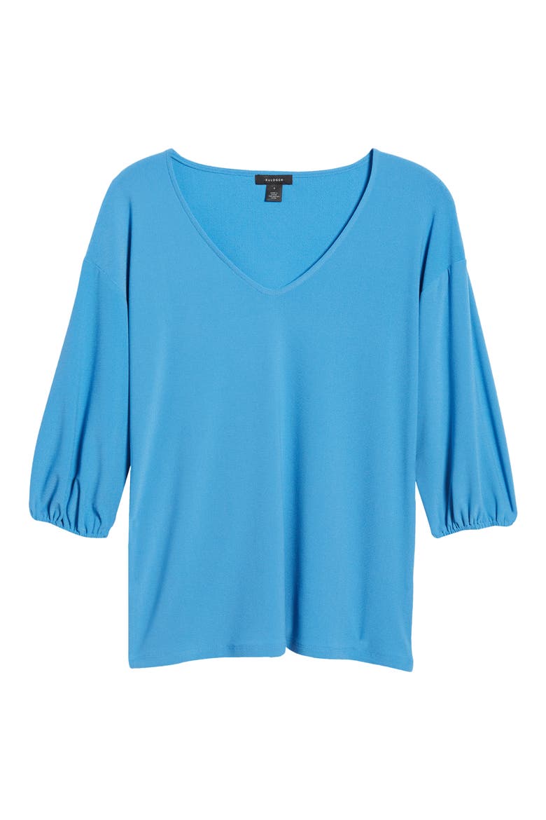 V-Neck Puff Sleeve Knit Top, Alternate, color, BLUE CAMP
