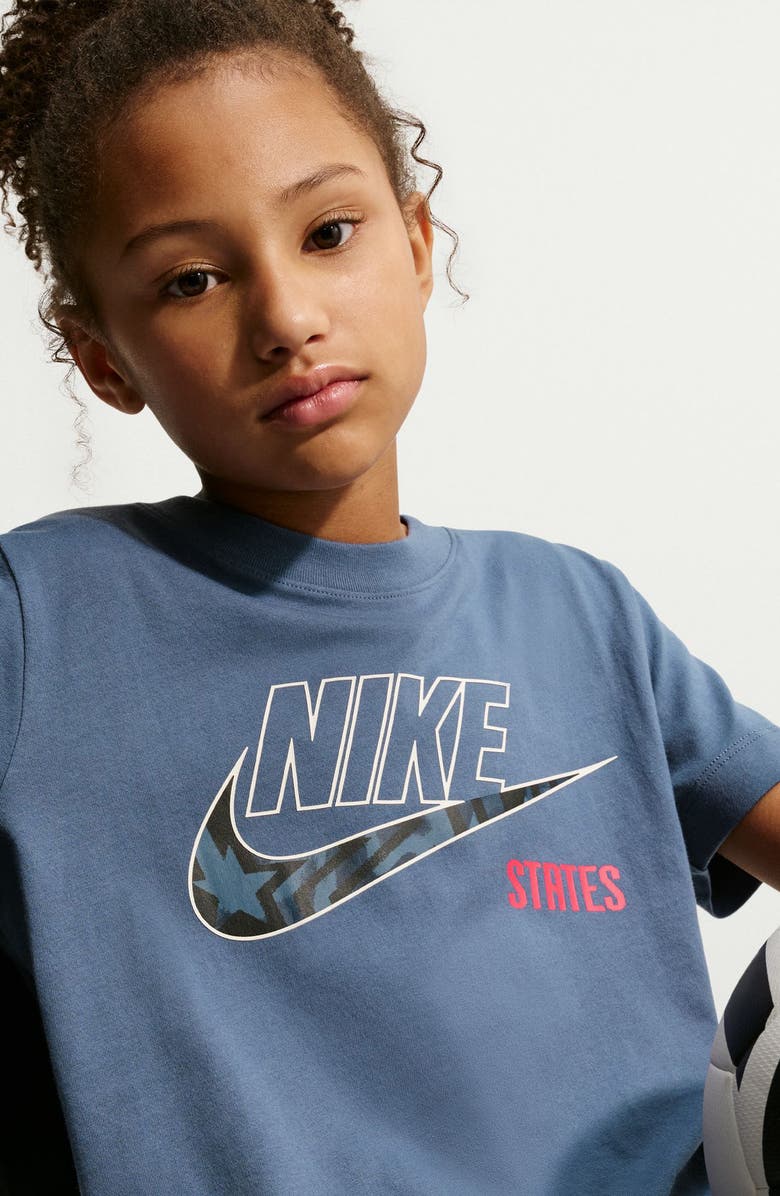 Nike Kids' USA Futura Logo Cotton Graphic T-Shirt, Alternate, color, Diffused Blue