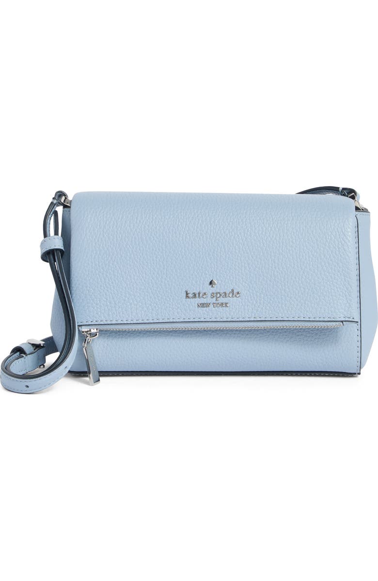 Kate Spade New York leila pebble leather mini flap bag, Main, color, Muted Blue