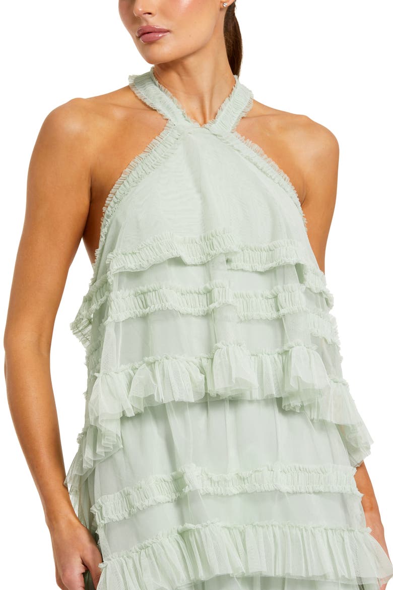 Dot Mesh Ruffle Halter Neck Ankle Dress, Alternate, color, Seamist