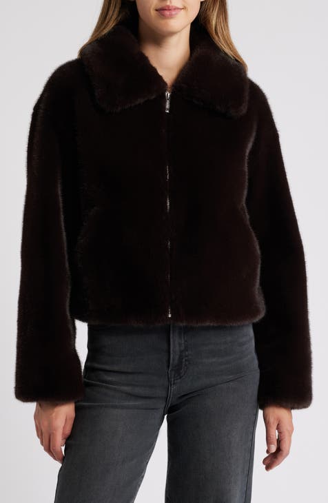 BCBGMAXAZRIA Jade leather buy & faux fur wrap jacket