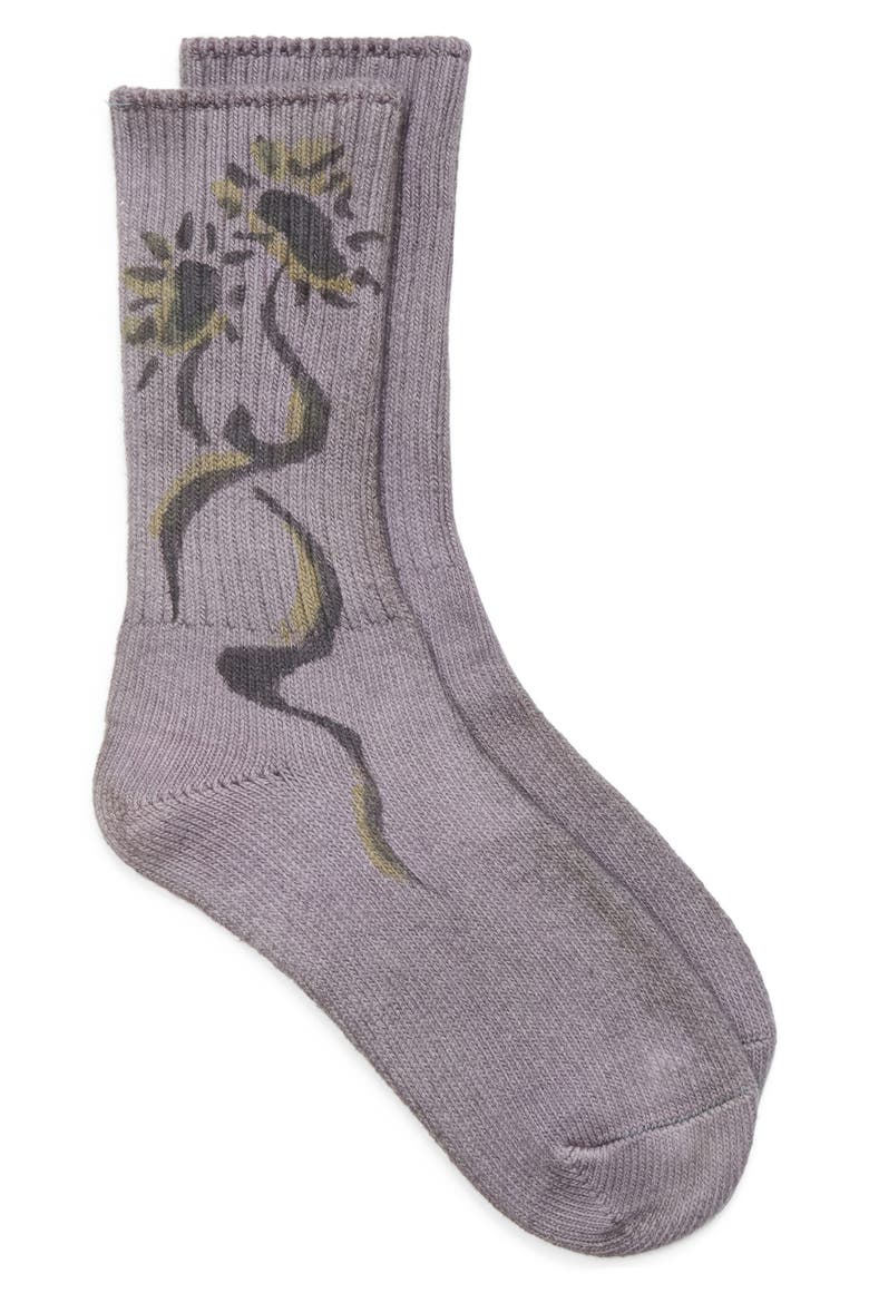 Print Organic Cotton Blend Crew Socks, Main, color, CHARCOAL DAISIES