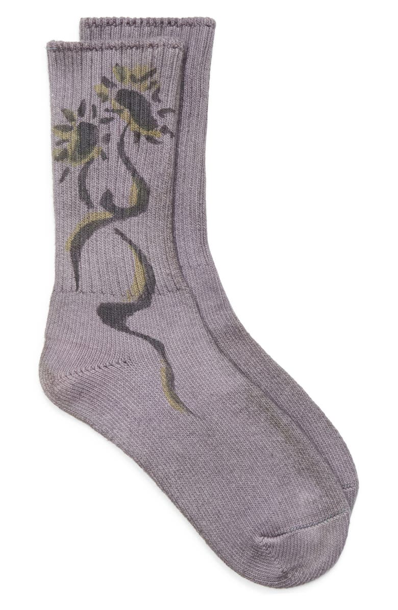 Collina Strada Print Organic Cotton Blend Crew Socks, Main, color, Charcoal Daisies
