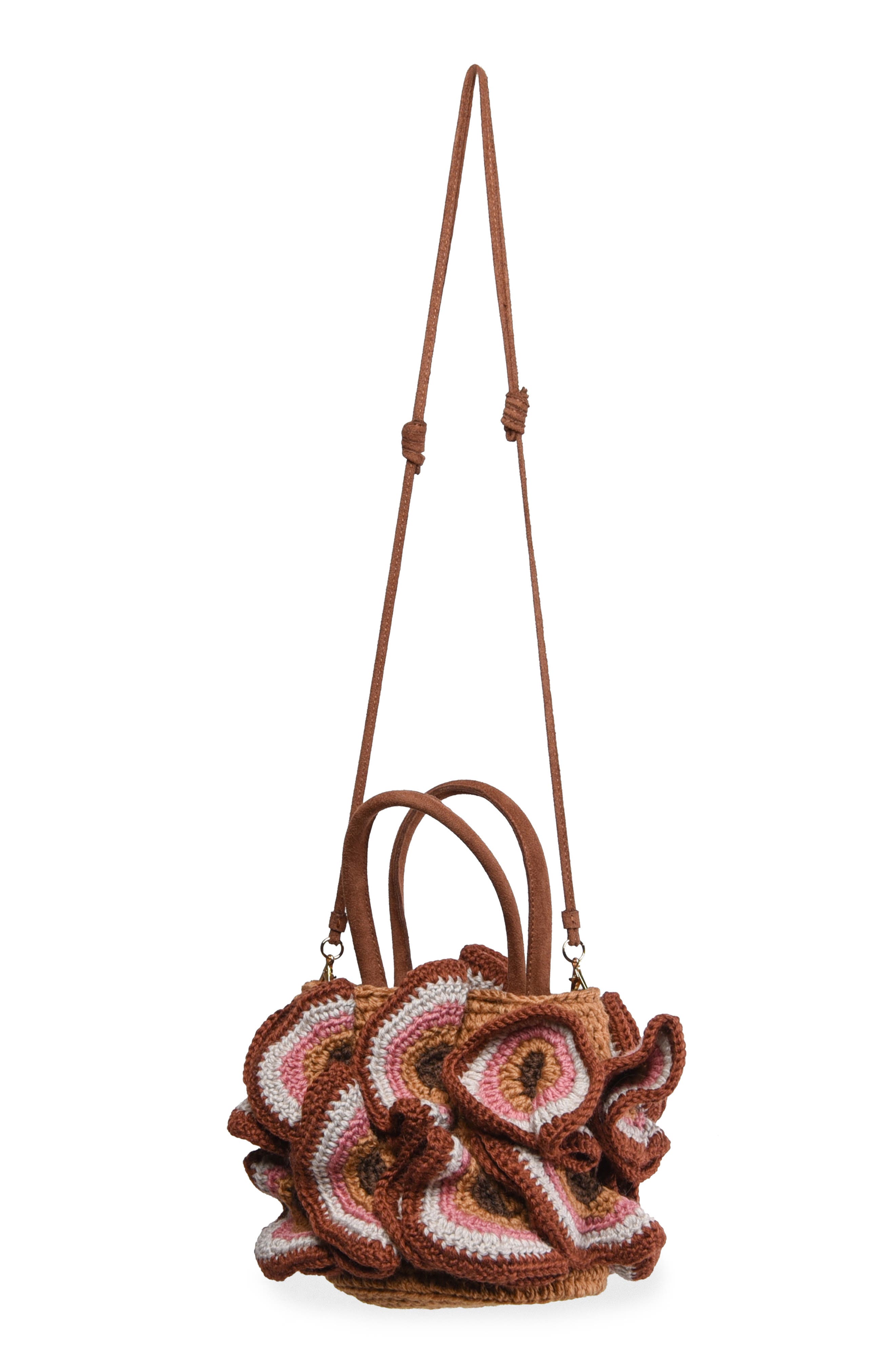 Crochet Flower Handbag, Alternate, color, BROWN MULTI