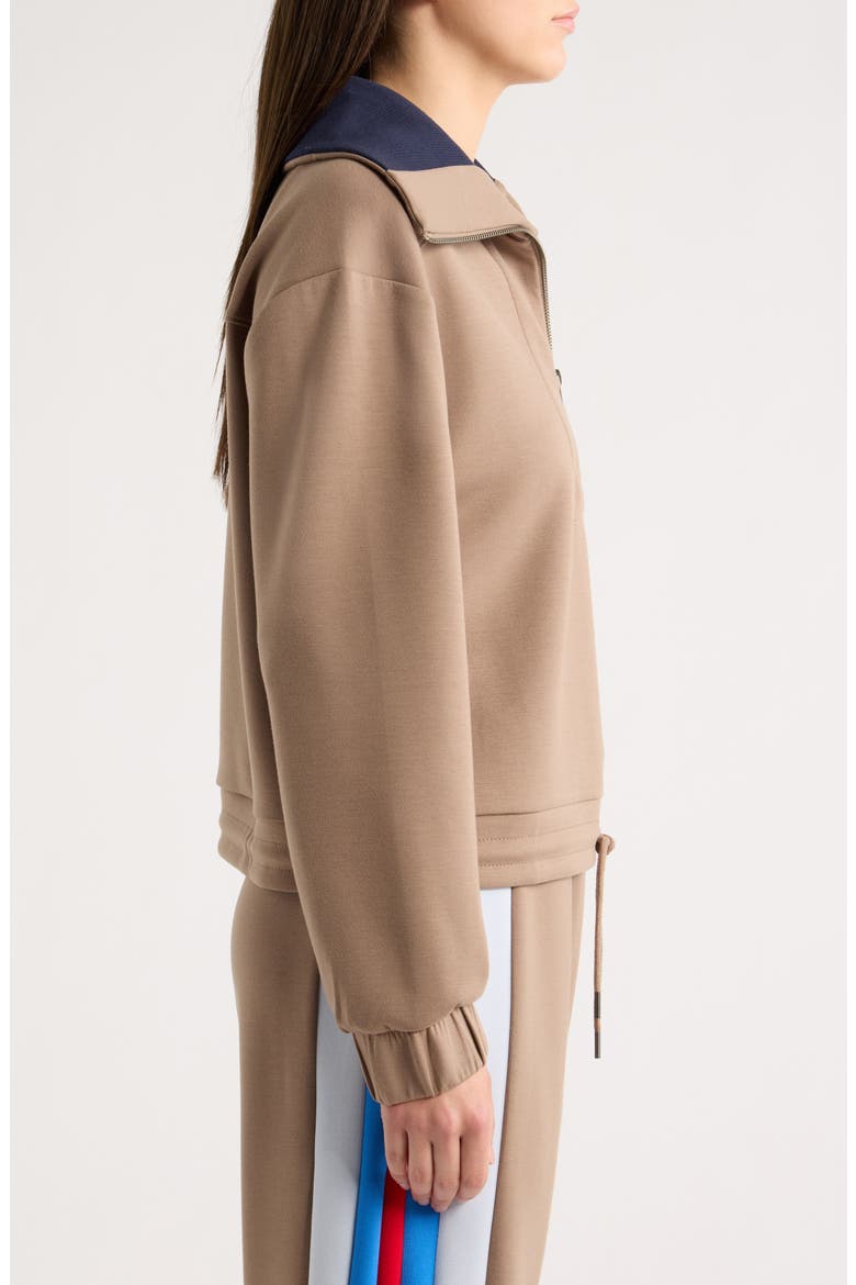 Quarter Zip Drawstring Pullover, Alternate, color, DESERT TAUPE/ EVENING BLUE