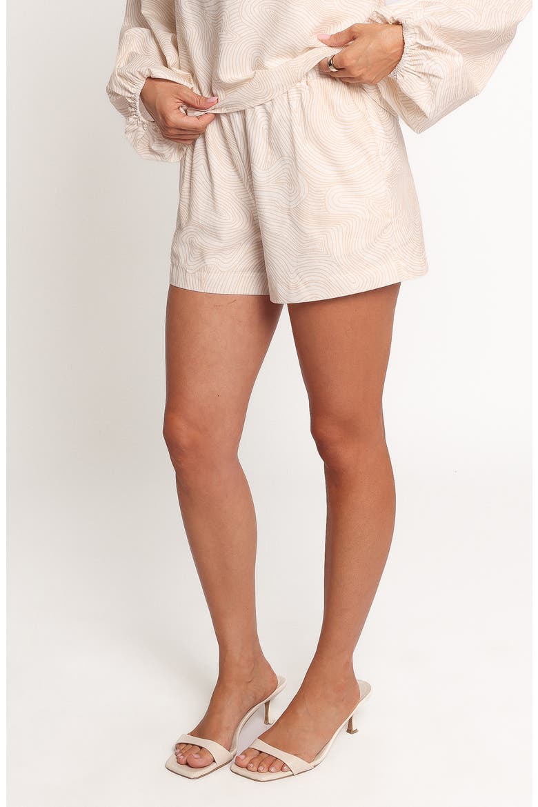 Tuliya Printed Cotton & Linen Shorts, Alternate, color, TAN SWIRL