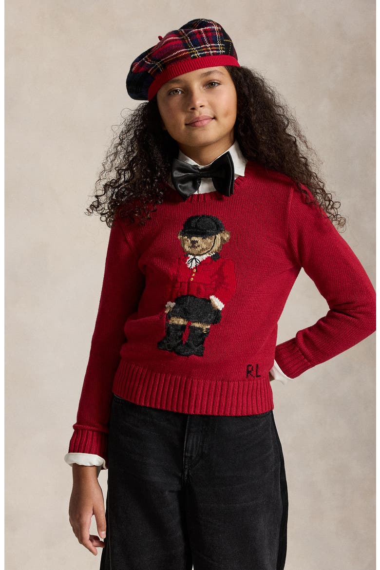 Kids' Polo Bear Cotton Sweater, Main, color, RED