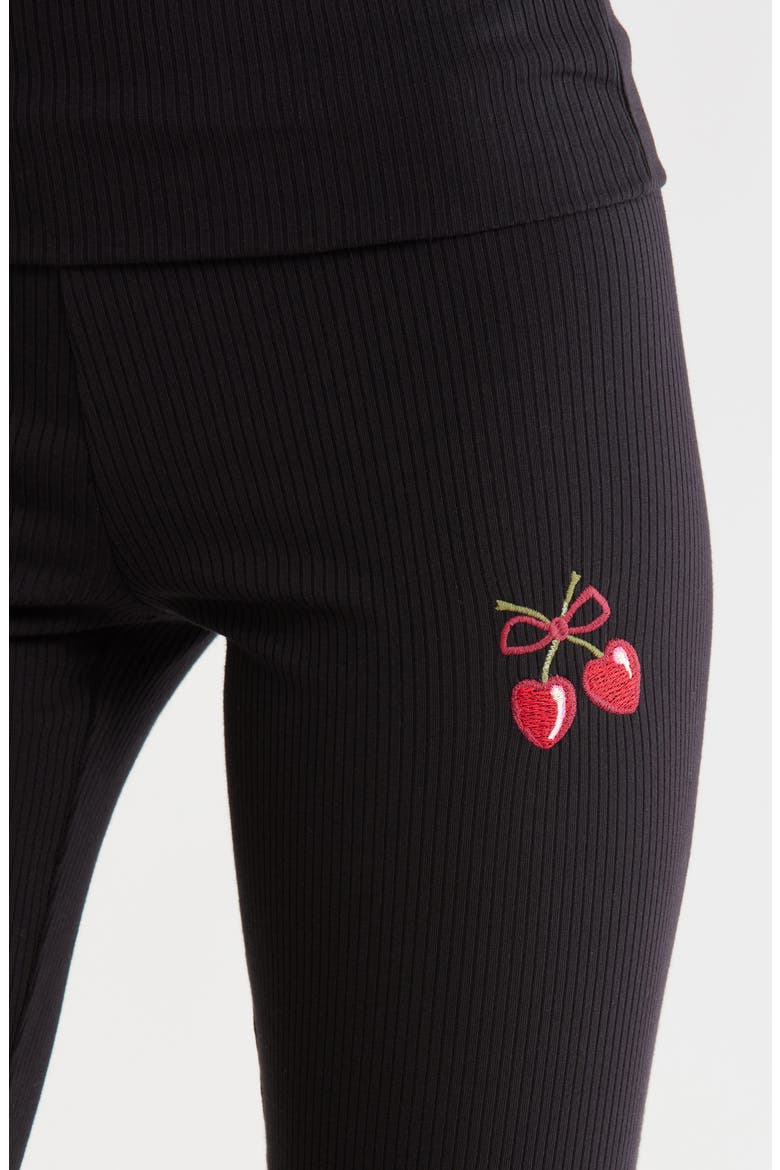 Cherry High Waist Foldover Rib Pants, Alternate, color, BLACK