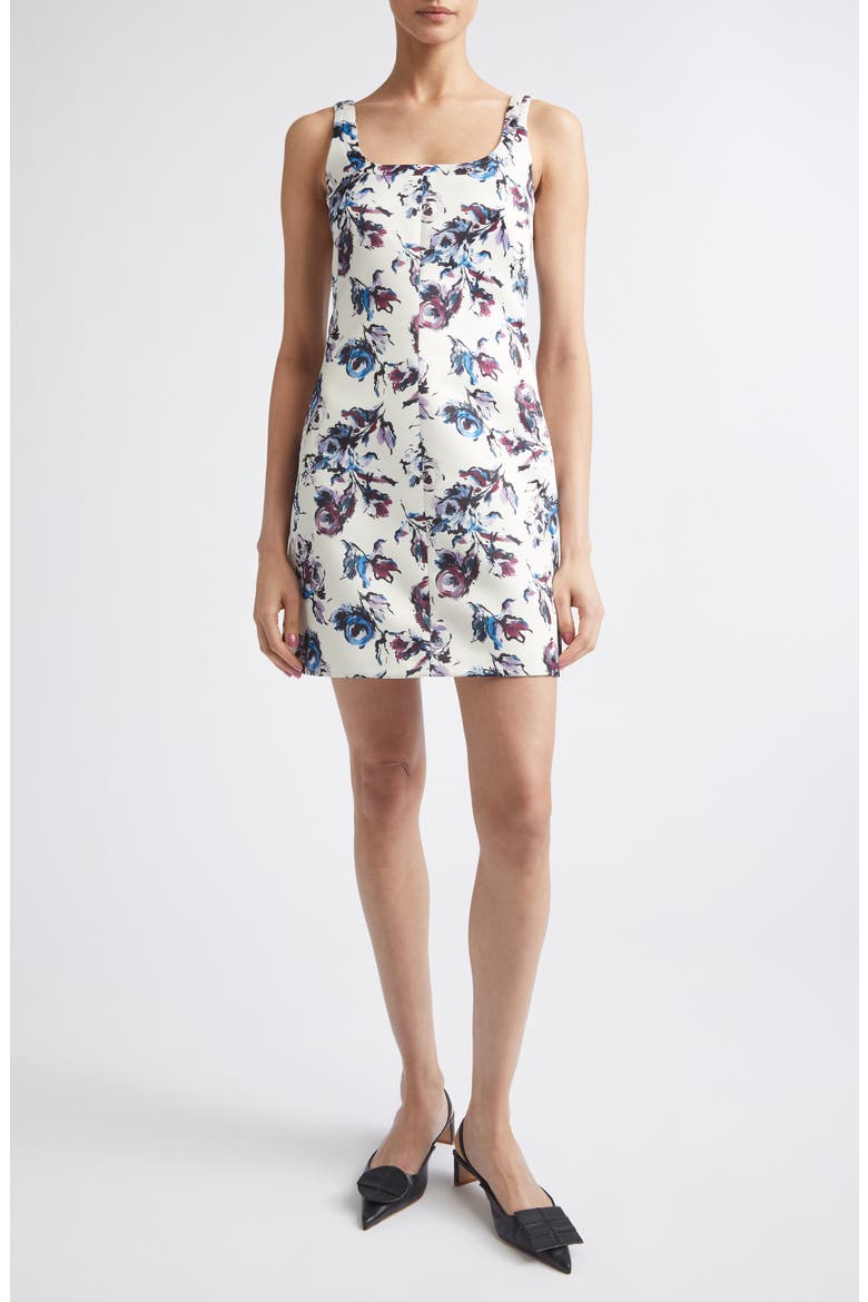 Tillie Floral Genzianella Sateen Minidress, Main, color, FLORAL PURPLE/BLUE ON IVORY