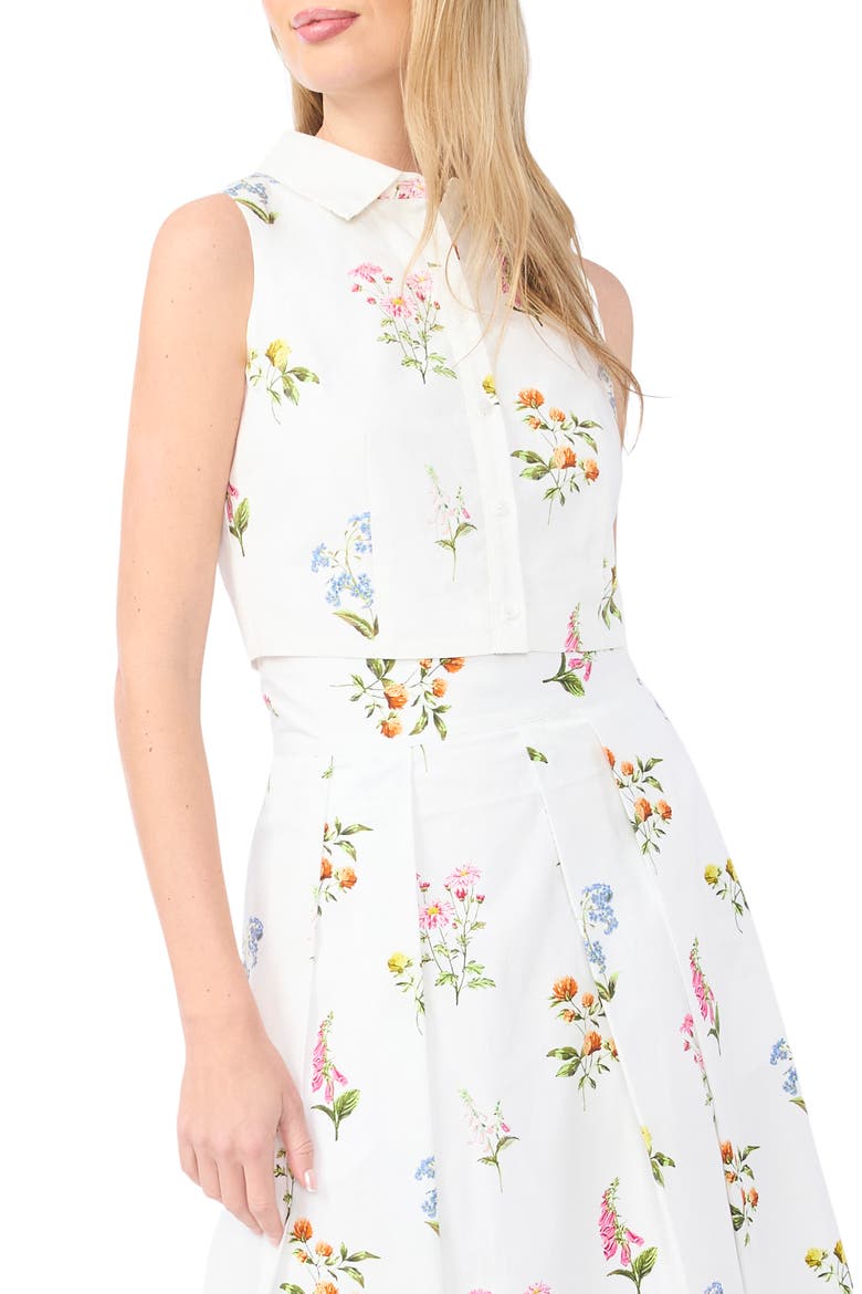York Floral Button-Up Crop Top, Main, color, VANILLA ICE