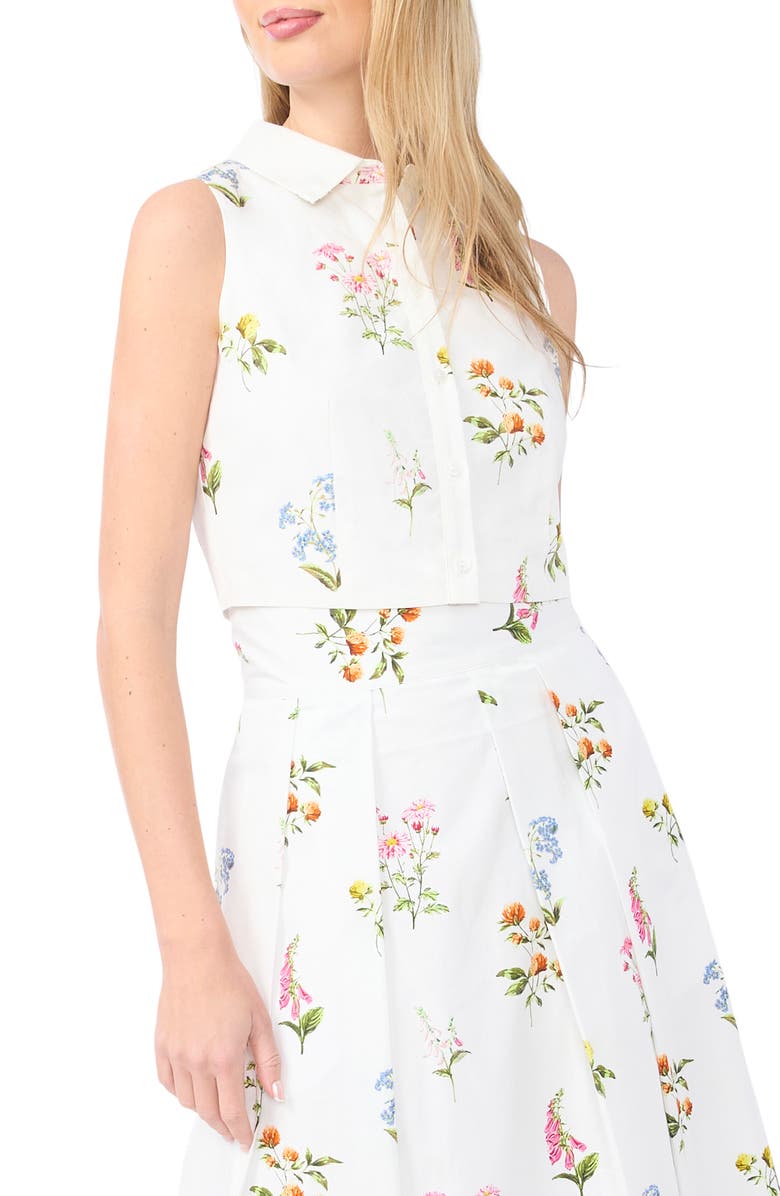 Ted Baker York Floral Button-Up Crop Top, Main, color, Vanilla Ice
