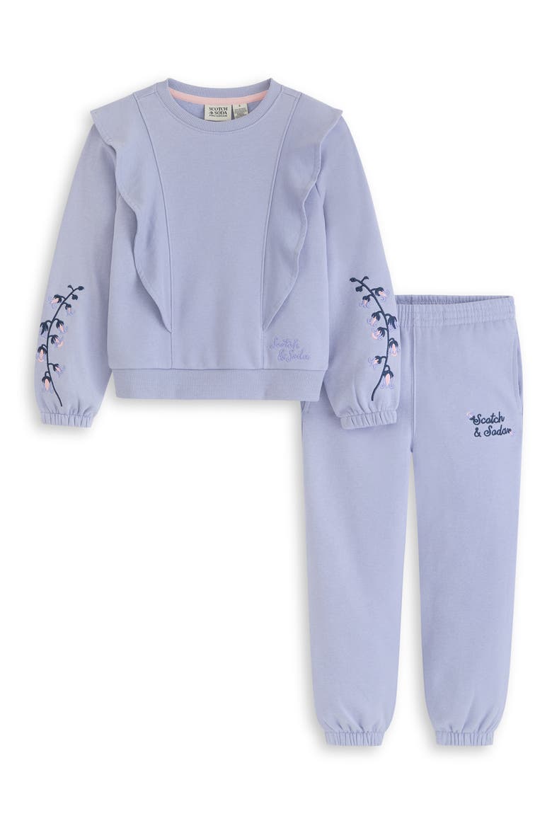 Kids' Floral Embroidered Fleece Sweatshirt & Sweatpants Set, Main, color, SWEET LAVENDER