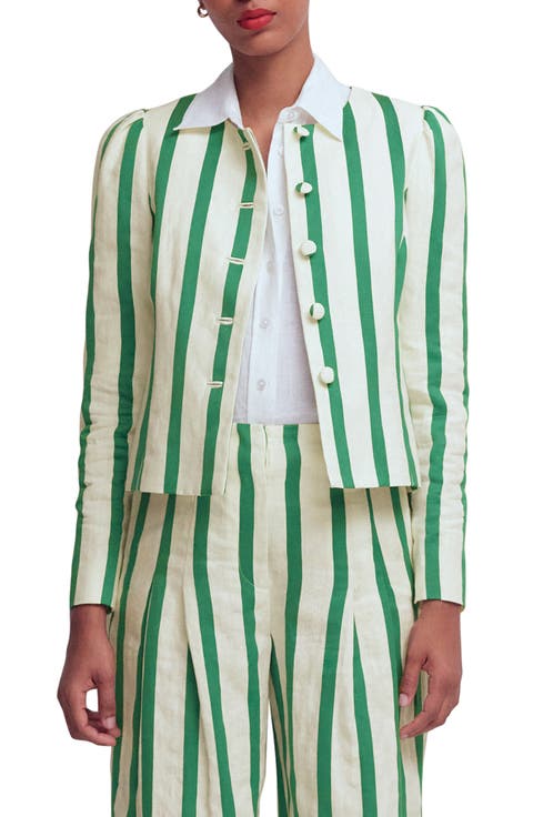 Salisbury Stripe Puff Sleeve Linen & Cotton Jacket