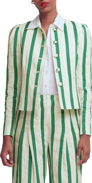 Boden Salisbury Stripe Puff Sleeve Linen & Cotton Jacket