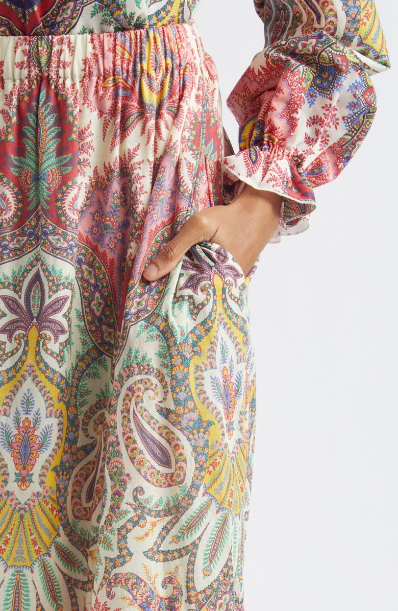 Etro Paisley Print Cotton Tiered Maxi Skirt, Alternate, color, Print On White Base